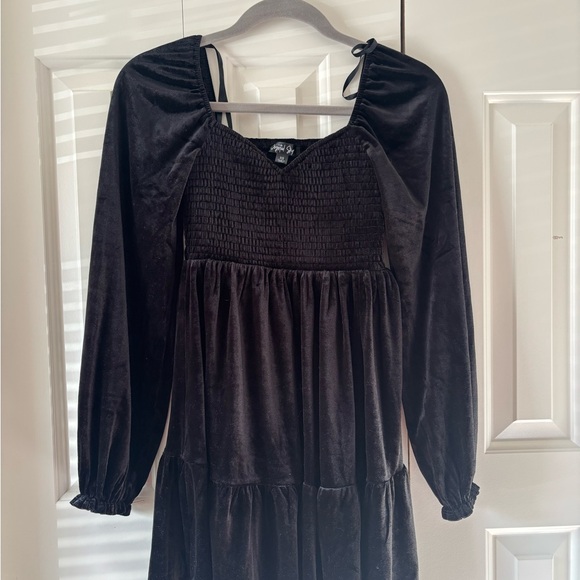 Black Velvet Smocked Babydoll Dress - Picture 2 of 13